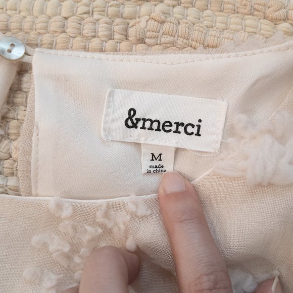 & Merci Cream Textured Pom Pom Swiss Dot Dress with Ruffle Hem Size M EUC - Picture 5 of 15